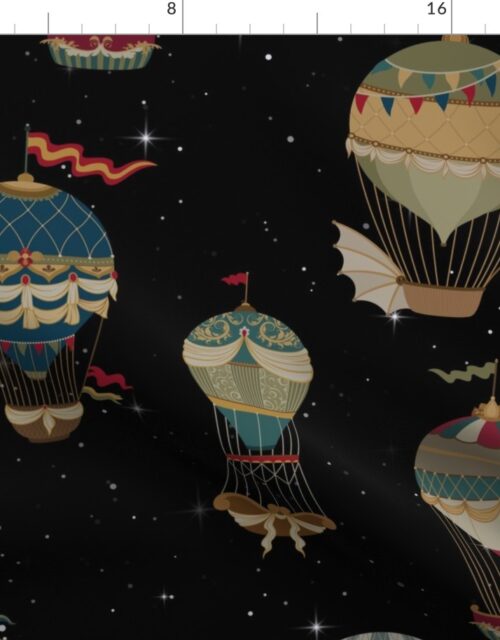 Vintage Ornamental Winged Hot Air Helium Balloons Bright White Starry Night Fabric