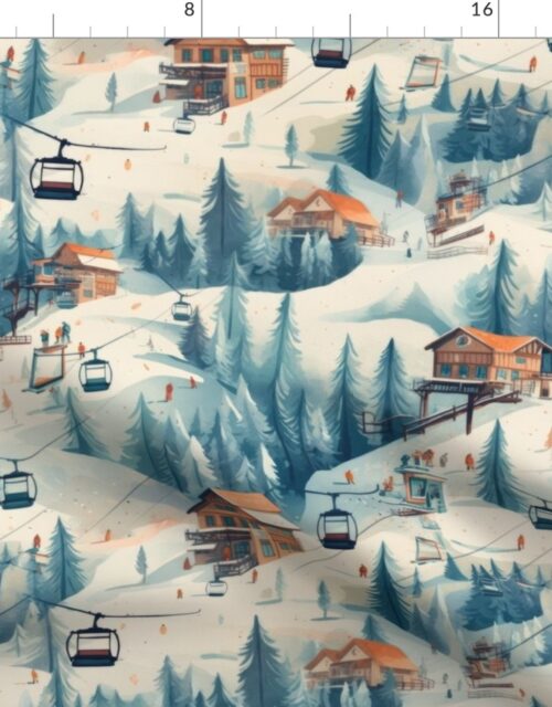 Vintage Ski Slope Cabins in Blue Woods Fabric