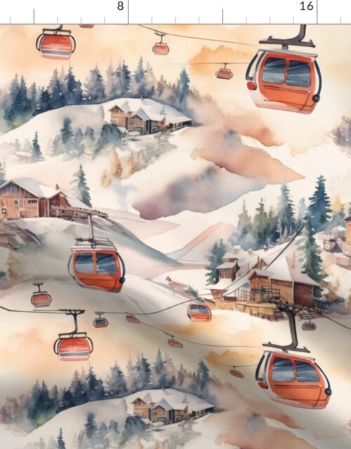 Vintage Ski Slope Cabins in Soft Pastels Fabric