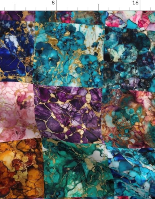 Vivid Birthday Gemstone Patchwork Quilt in 6 inch alcohol Inked Squares Fabric