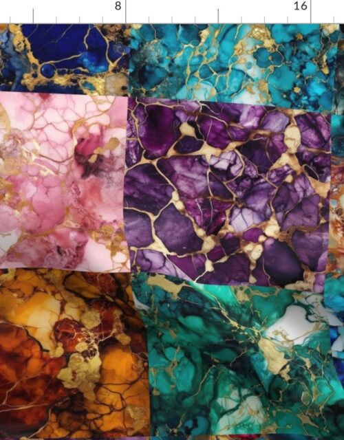 Vivid Birthday Gemstone Patchwork Quilt in 8 inch alcohol Inked Squares Fabric