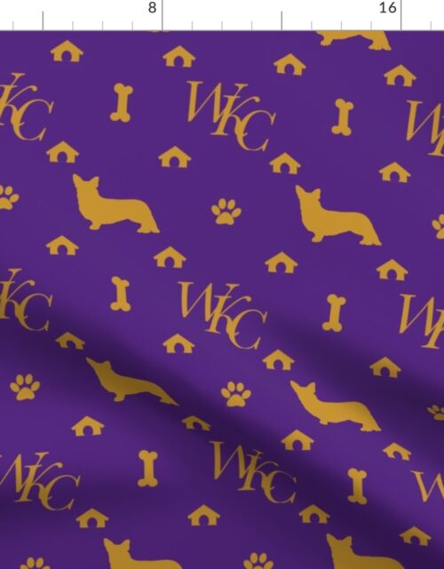 WKC Cardigan Corgis on Purple and Gold Fabric