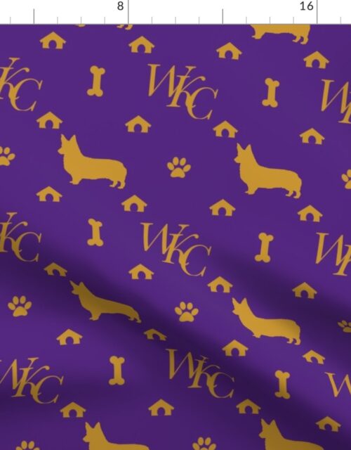 WKC Pembroke Corgis on Purple and Gold Fabric