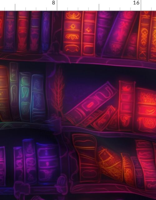 Warlock Spooky Neon Halloween Books on Library Spell Book Shelf Fabric