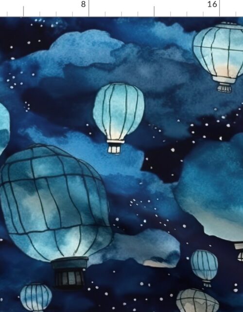 Watercolor Blue Colored Chinese Paper Lanterns Fabric