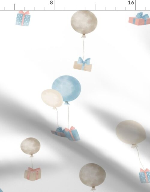 Watercolor Large Balloons Carrying Gift Boxes Fabric