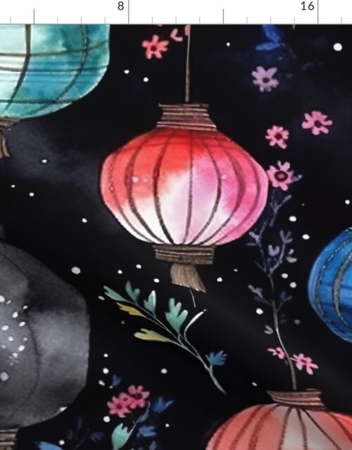 Watercolor Multi-Colored Chinese Paper Lanterns Fabric