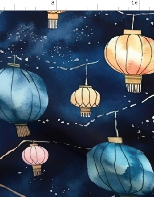 Watercolor Multi-Colored Chinese Paper Lanterns Fabric