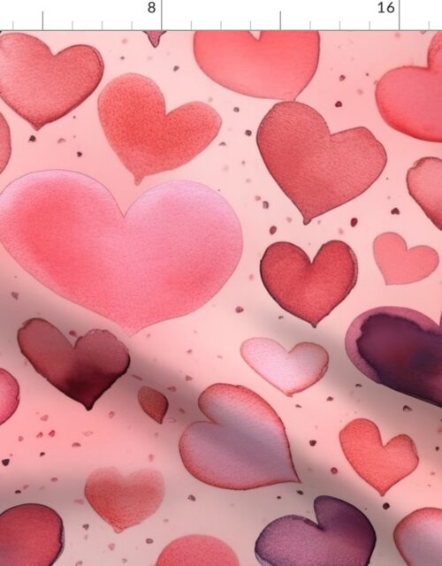 Watercolor Pink and Red Valentines Hearts Fabric