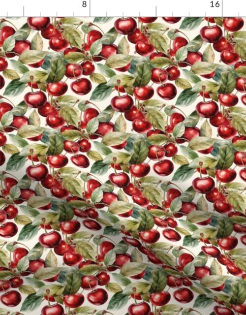 Watercolor Seamless Repeat of Wild Red Cherries Fabric