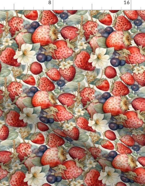 Watercolor Summer Berries blueberries and Strawberries Fabric
