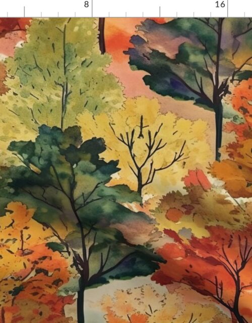 Watercolor of New England Endless Forest Fall Trees Fabric
