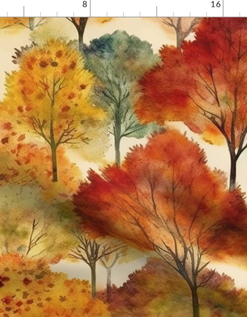 Watercolor of New England Endless Forest Fall Trees Fabric