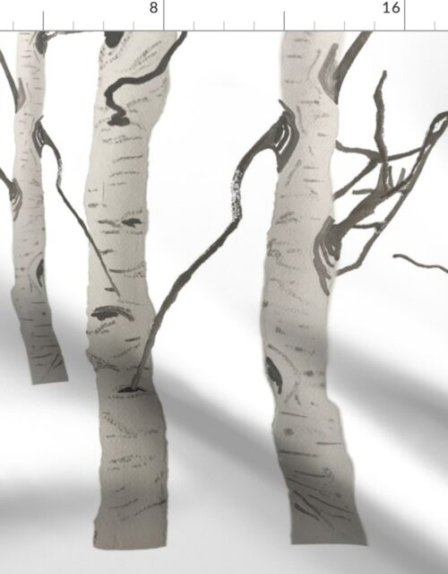 White Birch Forest Tree Trunks in Grey and White Fabric