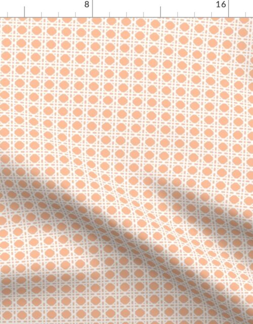 White Caning Wicker Rattan Pattern on Peach Fuzz Color of the Year 2024 Fabric