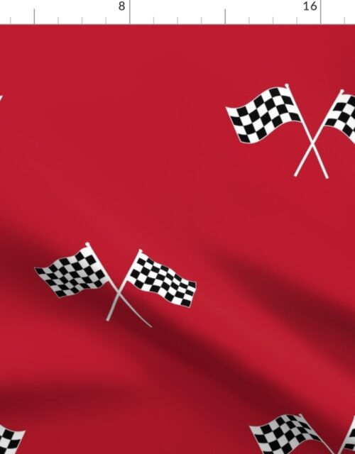 White Classic Chequered Flags on Racing Car Fabric
