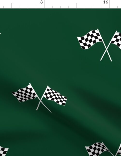 White Classic Chequered Flags on Racing Car Green Fabric