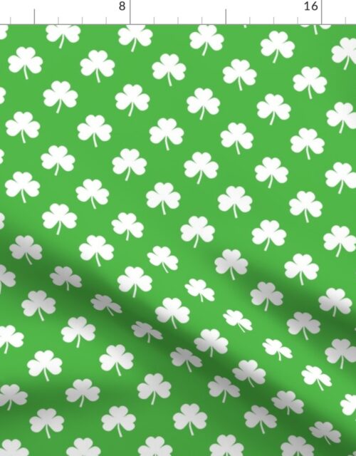 White Heart-Shaped Clover on Green St. Patricks Day Fabric