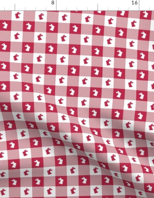 White  and Magenta Gingham Check with Center Bunny Medallions in White  and Magenta Fabric