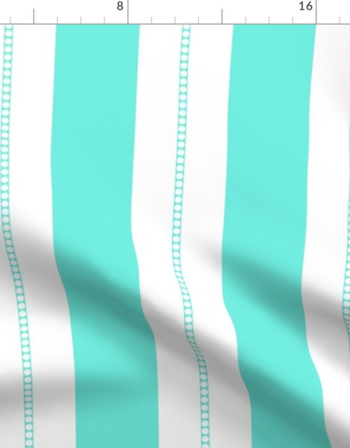 White and Aqua Blue Cabana Beach Bubble Stripes Fabric