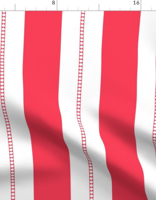 White and Crimson Red Cabana Beach Bubble Stripes Fabric