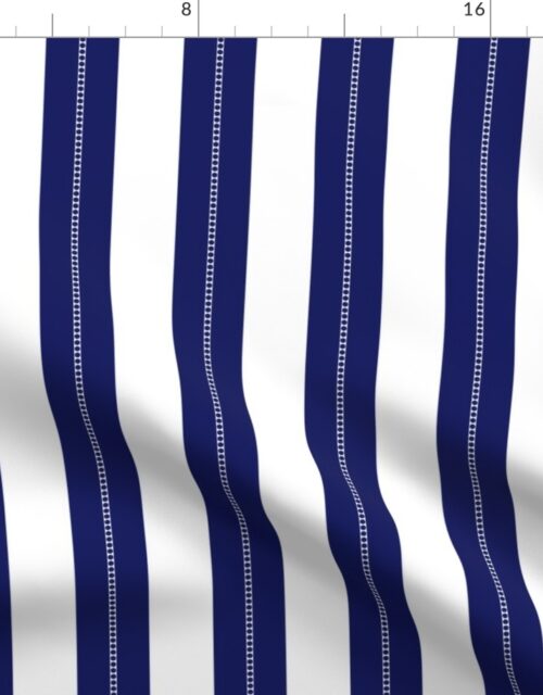 White and Navy Blue Cabana Beach Bubble Stripes Fabric