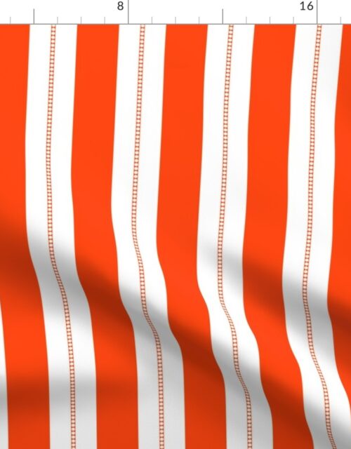 White and Neon Orange Cabana Beach Bubble Stripes Fabric