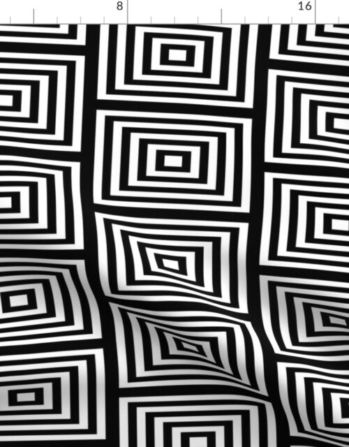 White on Black Optico Rectangular Lines Fabric