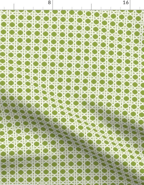 White on Grass Green Rattan Caning Pattern Fabric