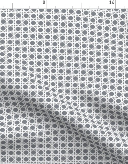 White on Grey Blue Rattan Caning Pattern Fabric