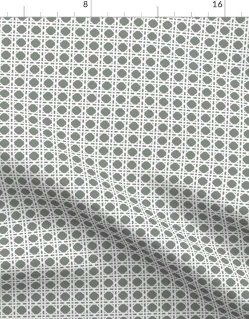 White on Sage Green Rattan Caning Pattern Fabric