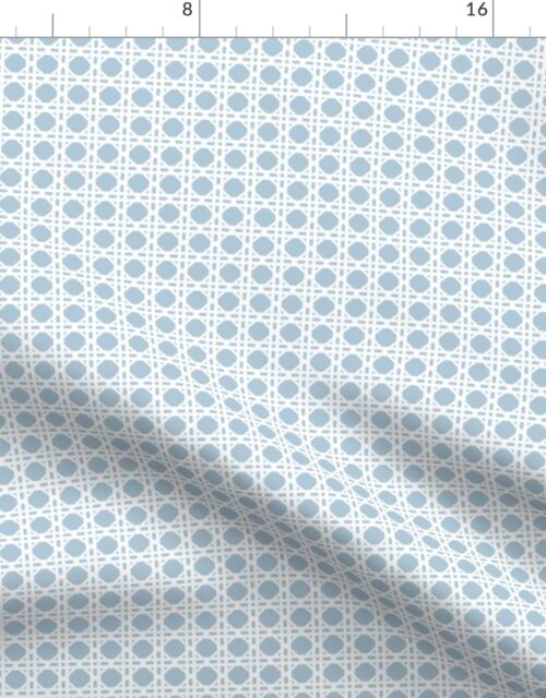 White on Sky Blue Rattan Caning Pattern Fabric