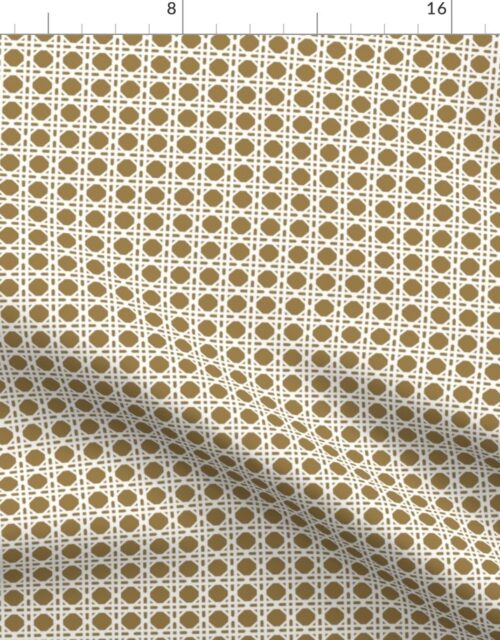 White on Tan Rattan Caning Pattern Fabric