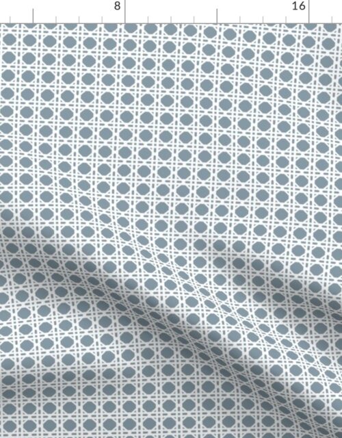 White on Winter Blue Rattan Caning Pattern Fabric