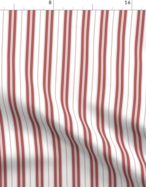 Wine Red and White Micro Vintage English Country Cottage Ticking Stripe Fabric