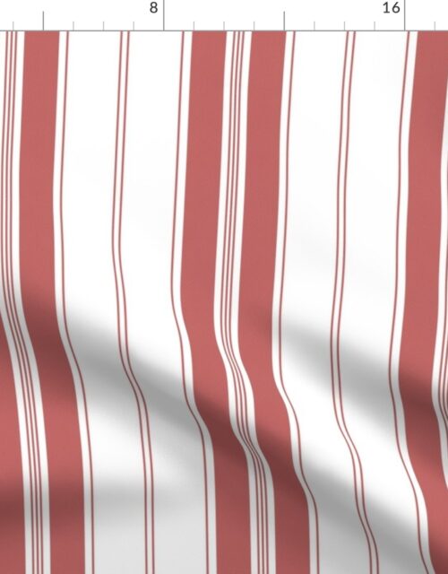Wine Red and White Vintage American Country Cabin Ticking Stripe Fabric