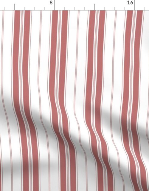 Wine Red and White Vintage Provincial French Chateau Ticking Stripe Fabric
