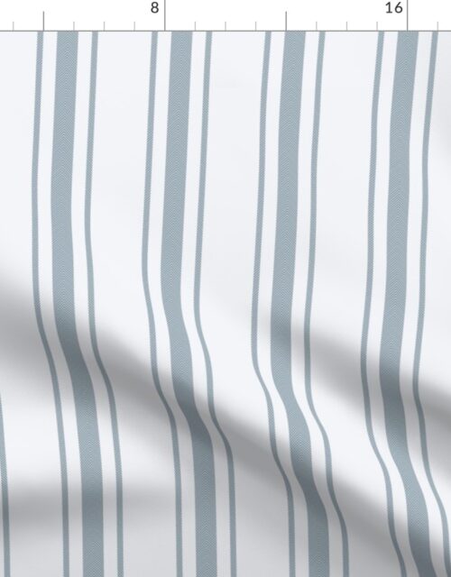 Winter Blue French Provincial Ticking Stripe on Off-White Fabric
