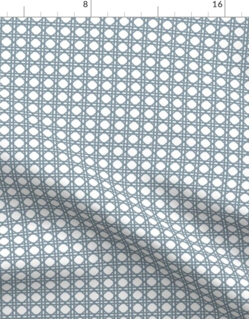 Winter Blue on White Rattan Caning Pattern Fabric