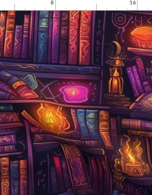 Witch Spooky Neon Halloween Books on Library Spell Book Shelf Fabric