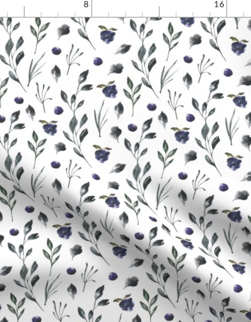 Woodsy Watercolor Iris Purple Blue and Moss Flowers and Vines Fabric