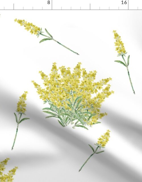Yellow Forsythia Floral Sprig  on White Fabric
