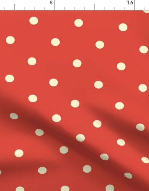 Yellow Gold Polka Dots on Vintage Christmas Red Vermillion Fabric