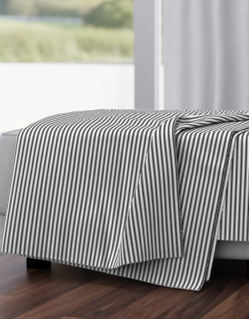 Black and White Mattress Ticking 1/4 inch Wide Bedding Stripes Throw Blanket