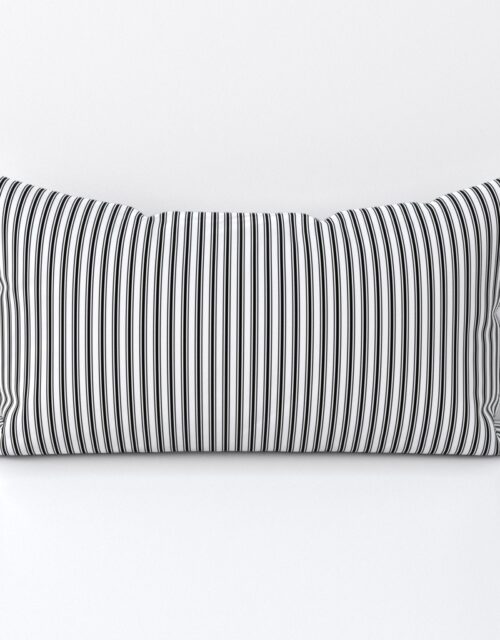 Black and White Mattress Ticking 1/4 inch Wide Bedding Stripes Lumbar Throw Pillow