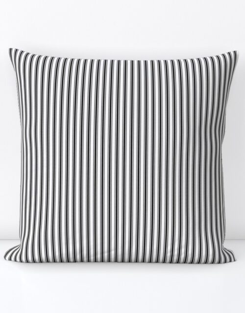 Black and White Mattress Ticking 1/4 inch Wide Bedding Stripes Square Throw Pillow