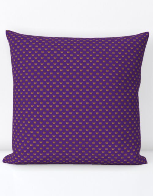 Micro Gold Crowns on Royal Purple Square Throw Pillow