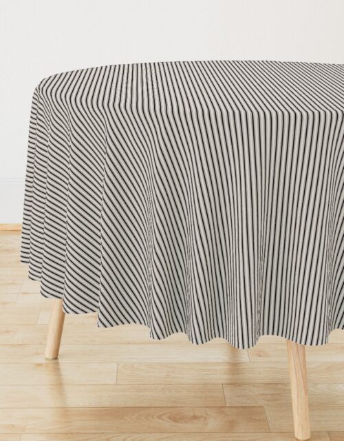Micro Coal Black Antique Vintage Mattress Ticking Stripe on Cream Round Tablecloth