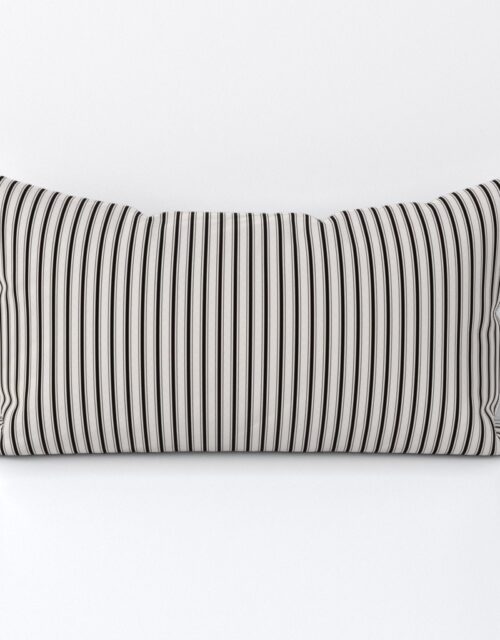 Micro Coal Black Antique Vintage Mattress Ticking Stripe on Cream Lumbar Throw Pillow