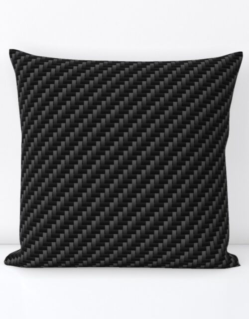 Large Diagonal Ribbed Black Carbon Fibre  for the Man Cave Square Throw Pillow